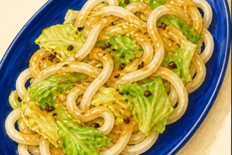 コーヒー味噌バター焼きうどんの完成を予想したAIイラスト